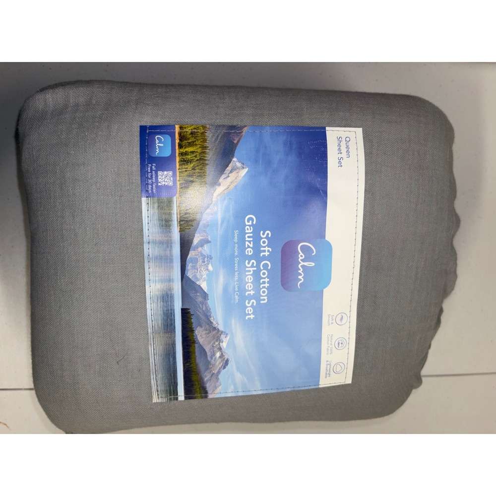 Calm Soft Cotton Gauze Sheet Set Queen Stone Grey 4 Piece Bedding NEW